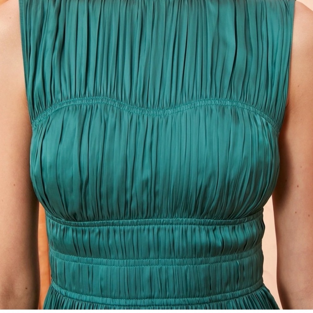 Ulla Johnson Delia Gown Jadeite Green Pleated Satin Maxi Dress Sleeveless Gown - Picture 4 of 10